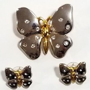 Best Gold & Silver Tone Butterfly Pin & Earrings